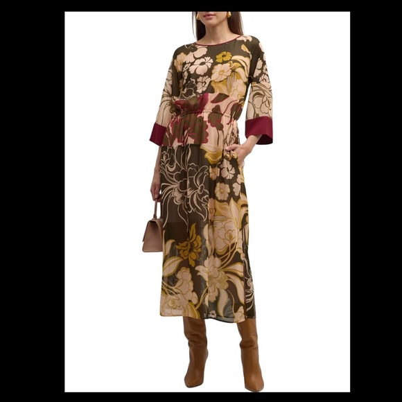 St. John Mixed Floral Print Chiffon Dress Midi Size Small $1695 - Picture 5 of 16